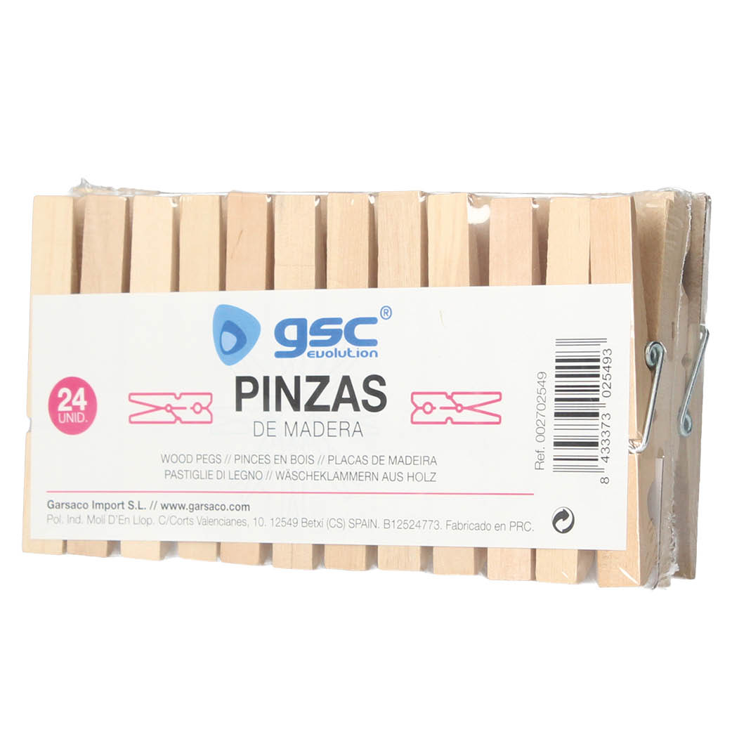 PACK 24 PINZAS MADERA GSC EVOLUTION - PARA ROPA